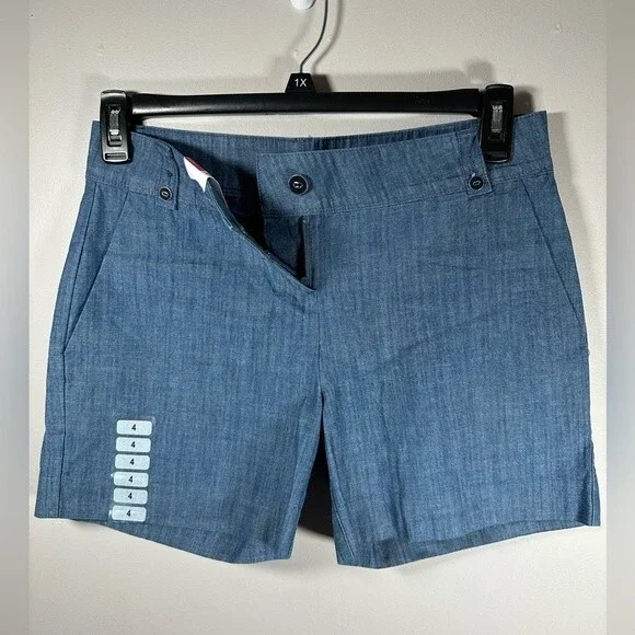 Issac Mizrahi Shorts Tailored Chambray Cotton Denim blue short size 4 women’s - Picture 9 of 10